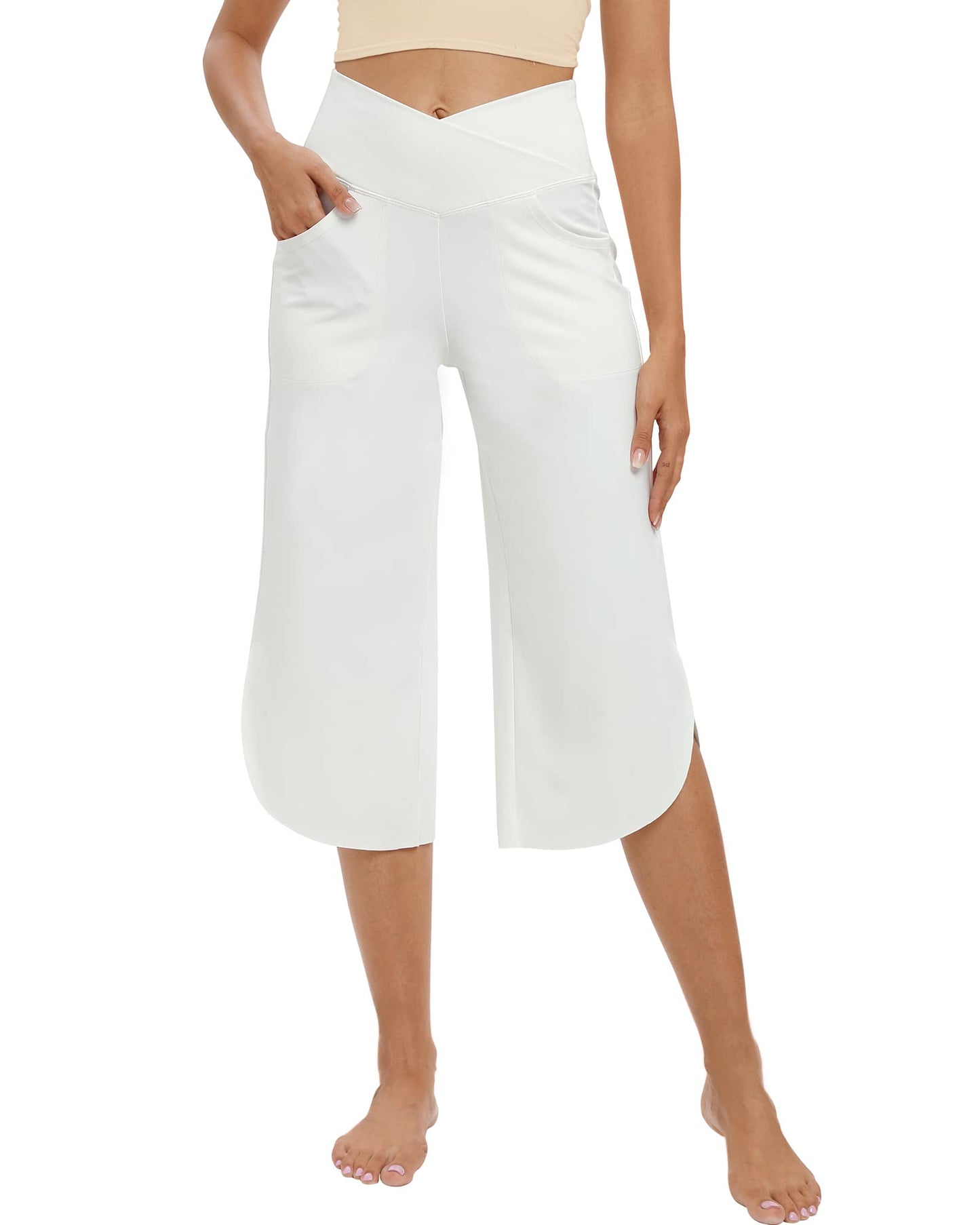G4Free Capri Pants for Women Wide Leg Yoga Pants for Summer Flowy Capris Loose Casual Cropped Pants with Pockets