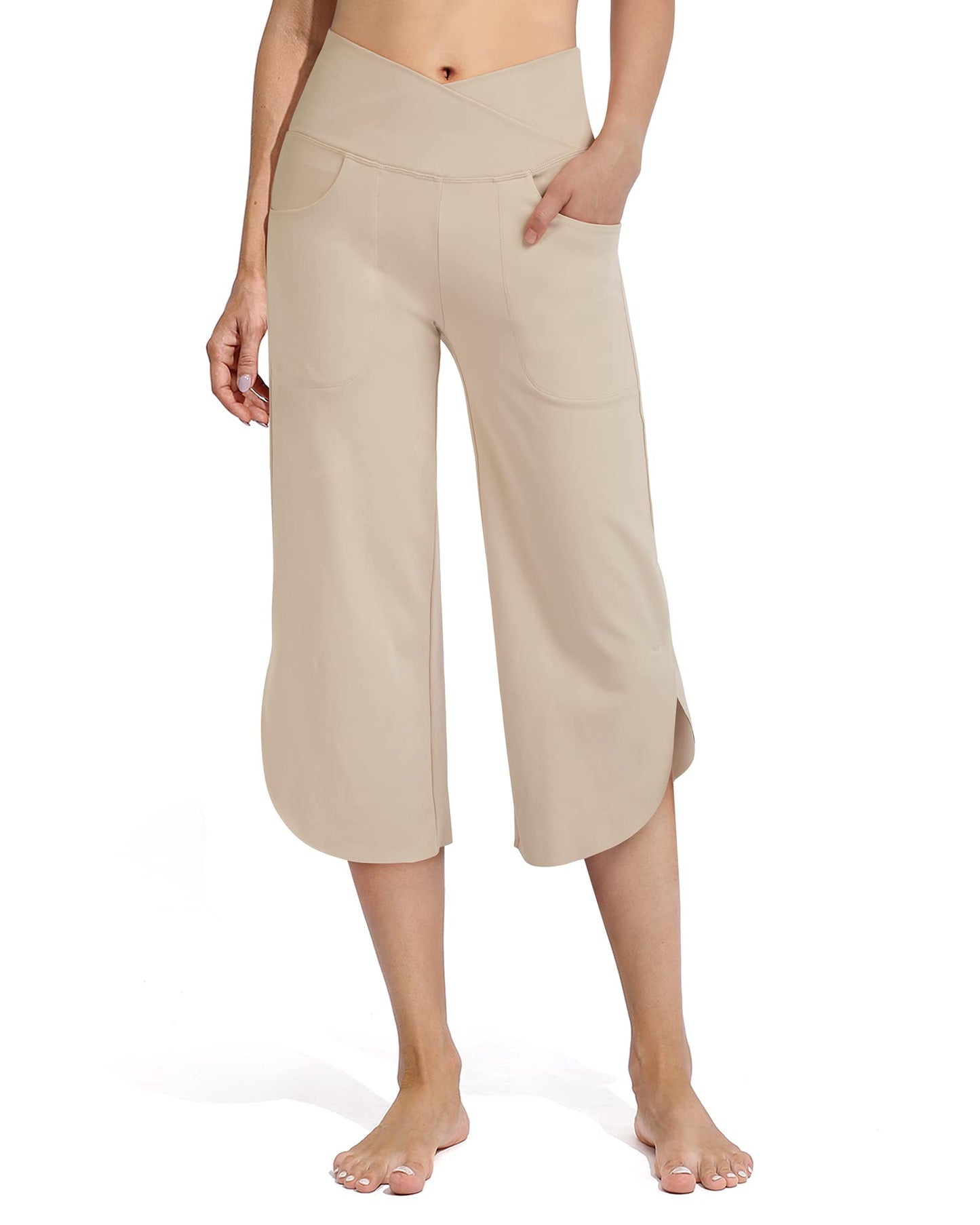G4Free Capri Pants for Women Wide Leg Yoga Pants for Summer Flowy Capris Loose Casual Cropped Pants with Pockets