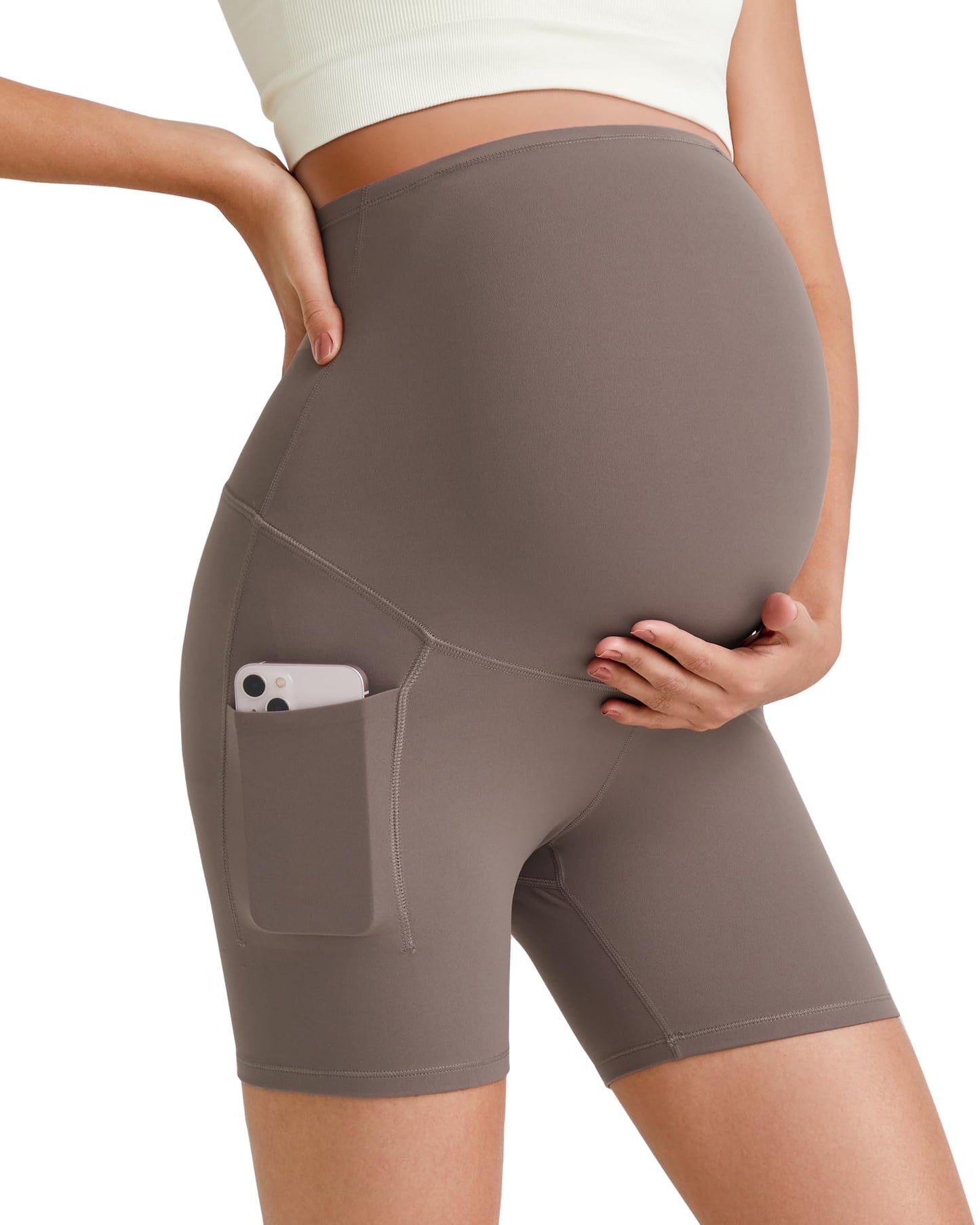 G4Free Barefeel Maternity Biker Shorts with Pockets Over The Belly Legging 5" Pregnancy Yoga Pants Athletic Workout