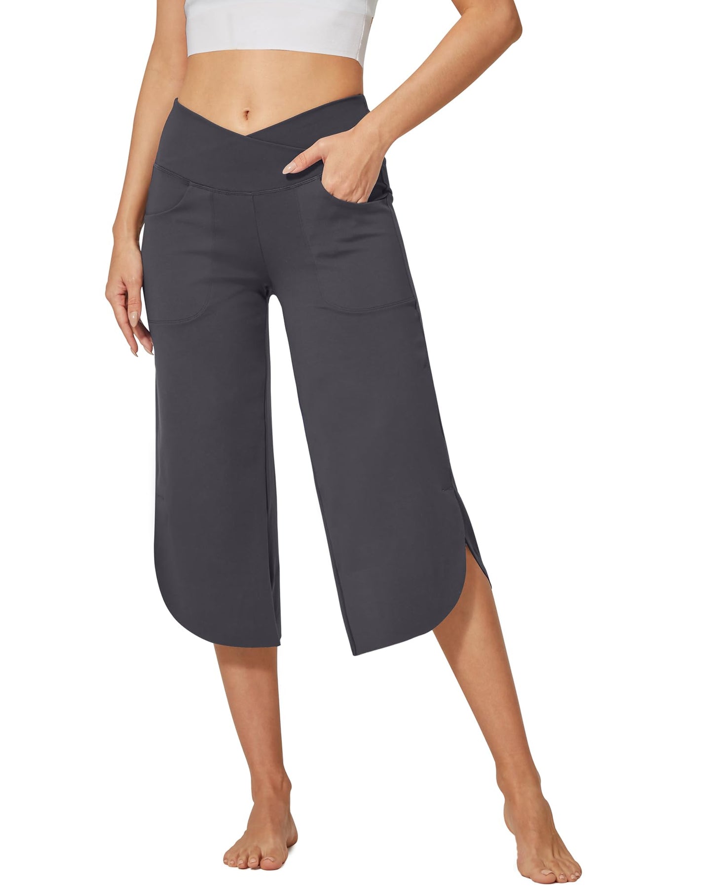 G4Free Capri Pants for Women Wide Leg Yoga Pants for Summer Flowy Capris Loose Casual Cropped Pants with Pockets