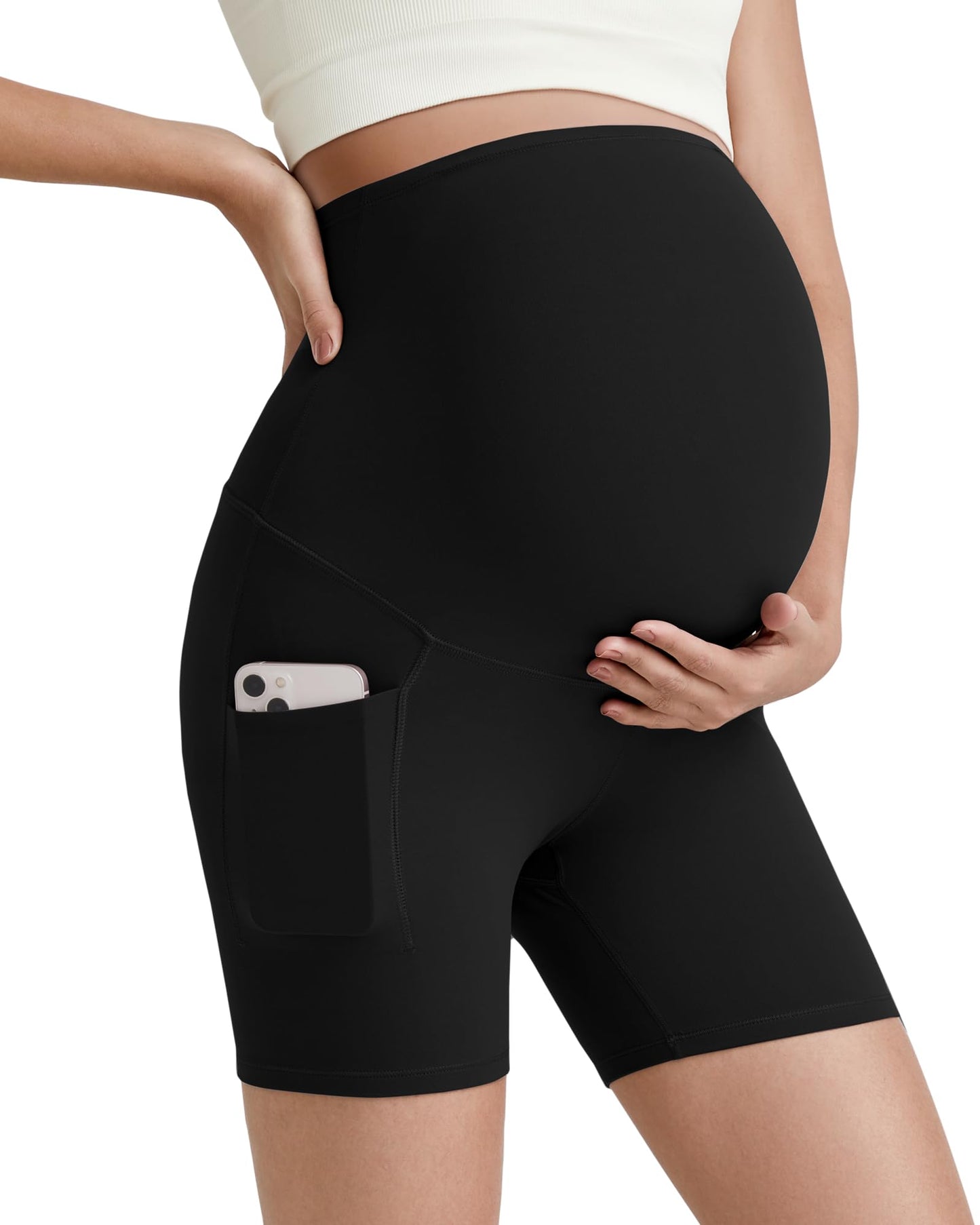 G4Free Barefeel Maternity Biker Shorts with Pockets Over The Belly Legging 5" Pregnancy Yoga Pants Athletic Workout