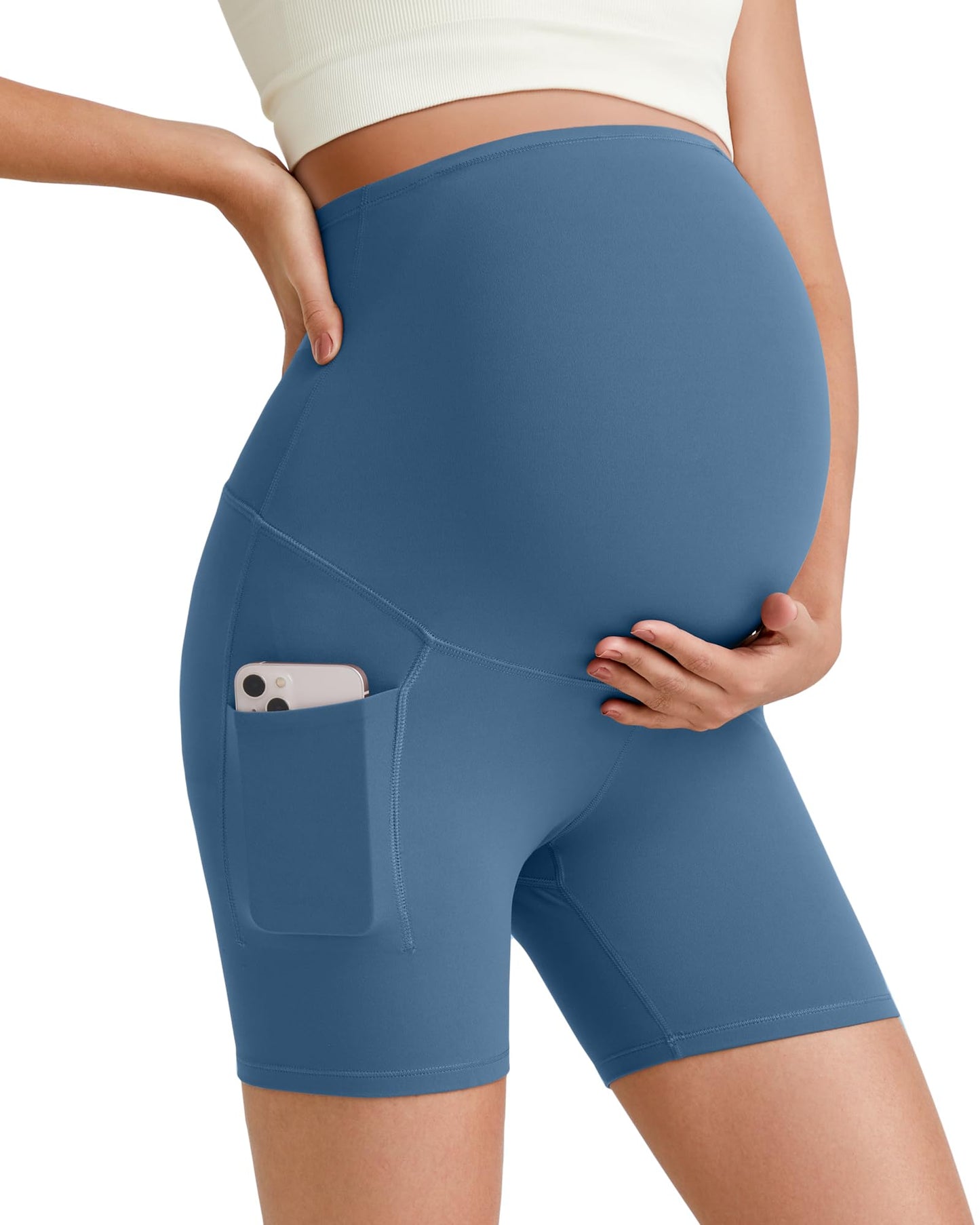 G4Free Barefeel Maternity Biker Shorts with Pockets Over The Belly Legging 5" Pregnancy Yoga Pants Athletic Workout