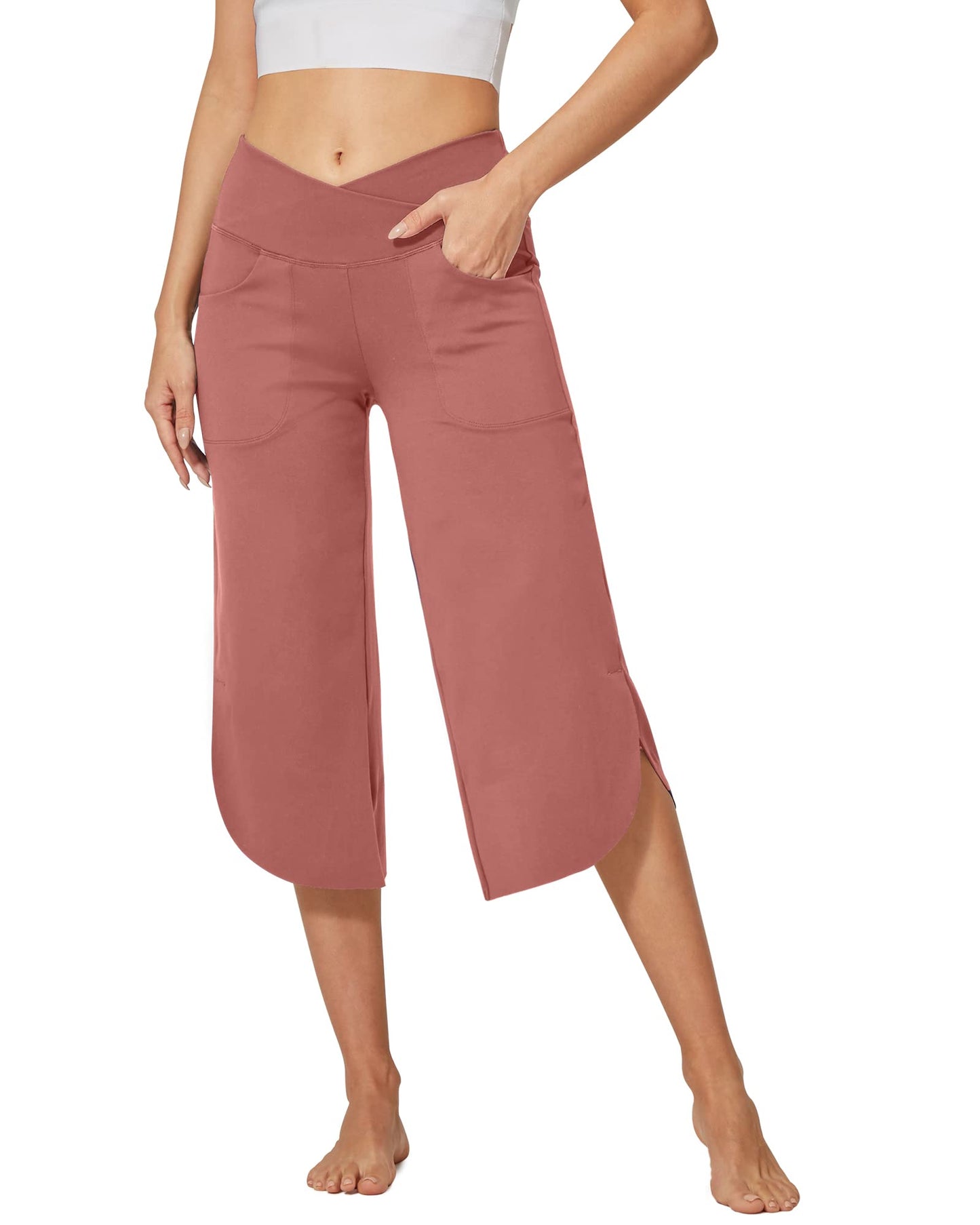 G4Free Capri Pants for Women Wide Leg Yoga Pants for Summer Flowy Capris Loose Casual Cropped Pants with Pockets