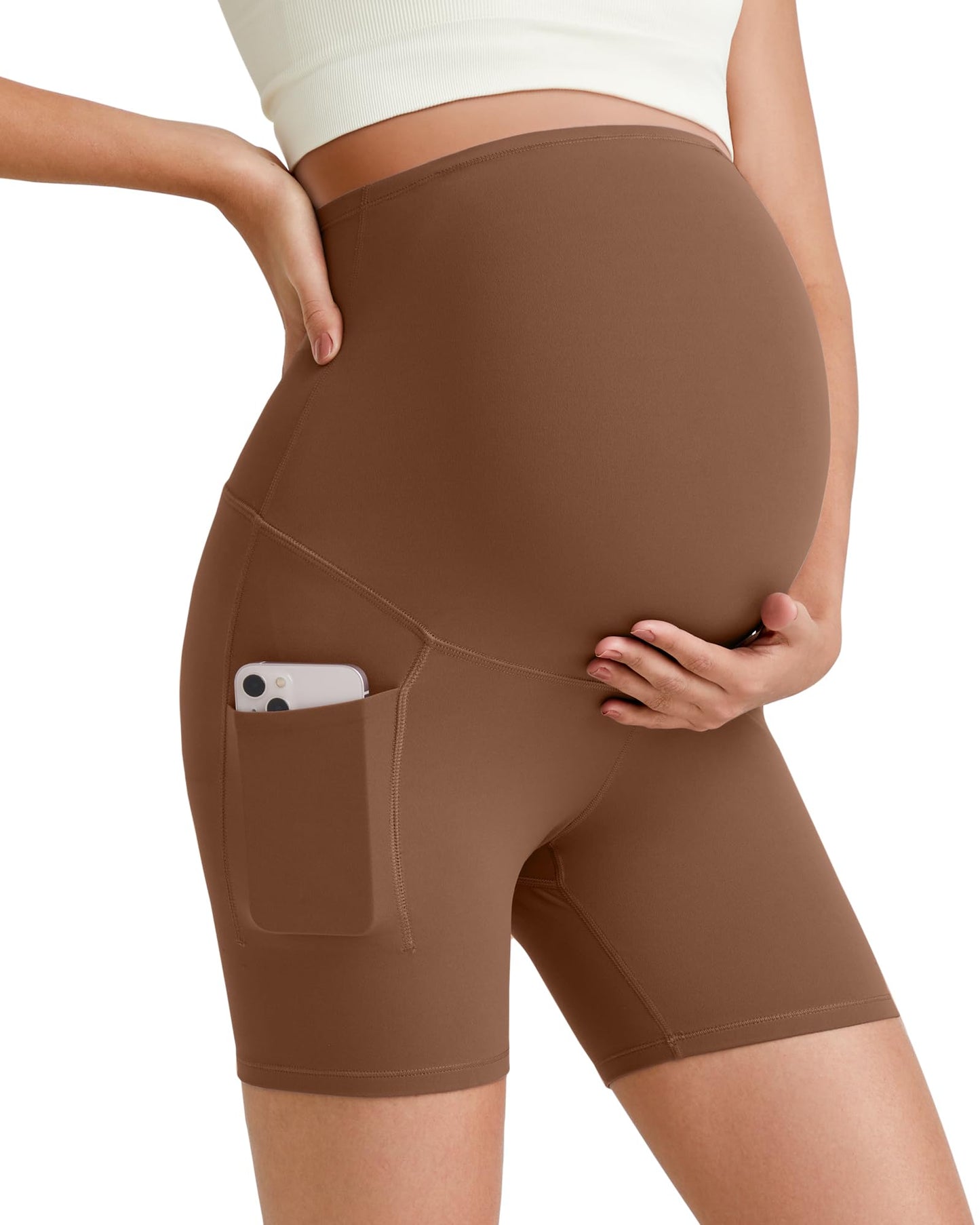 G4Free Barefeel Maternity Biker Shorts with Pockets Over The Belly Legging 5" Pregnancy Yoga Pants Athletic Workout