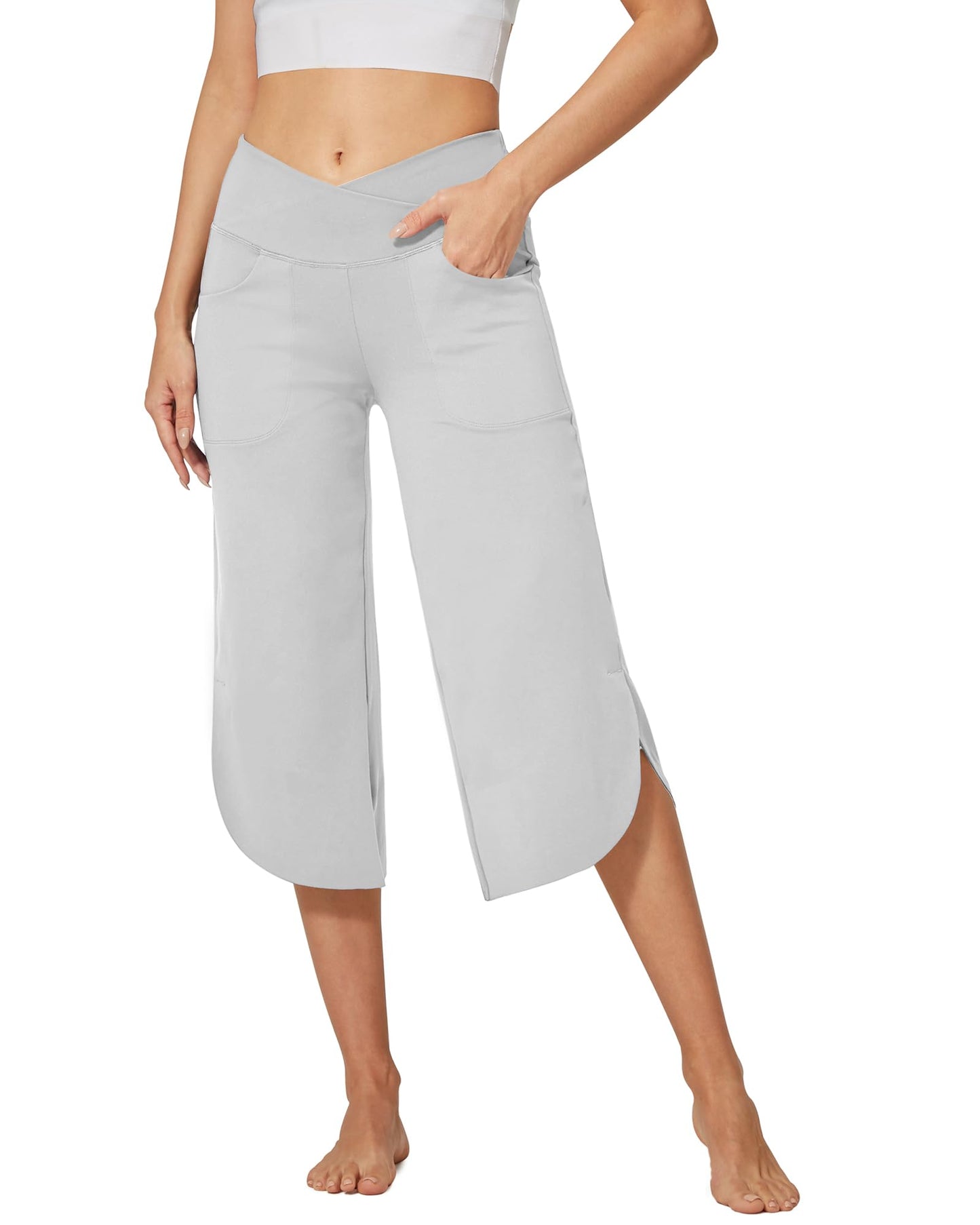 G4Free Capri Pants for Women Wide Leg Yoga Pants for Summer Flowy Capris Loose Casual Cropped Pants with Pockets
