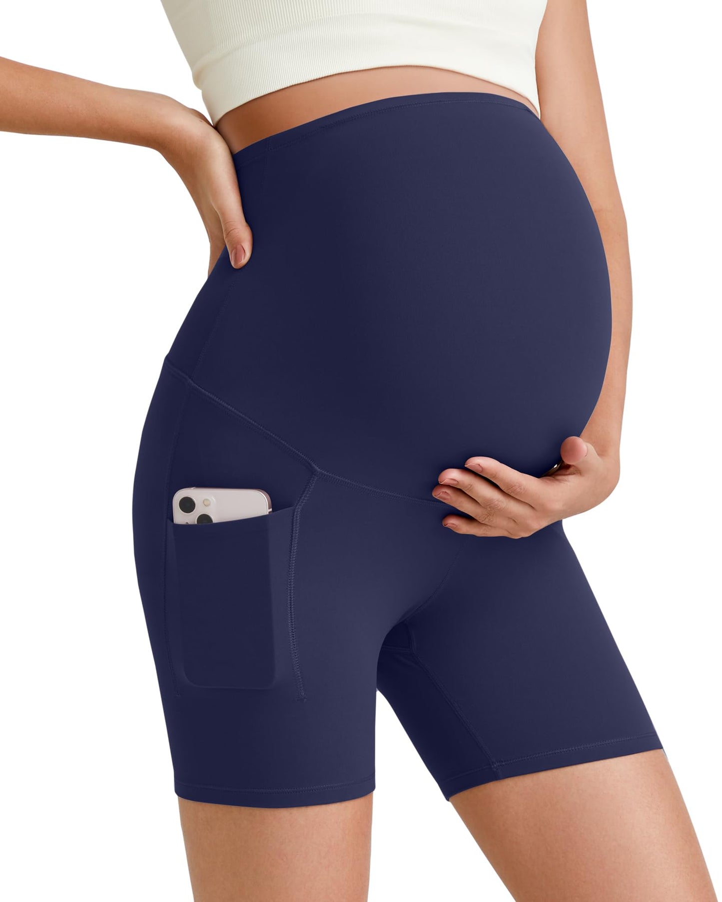 G4Free Barefeel Maternity Biker Shorts with Pockets Over The Belly Legging 5" Pregnancy Yoga Pants Athletic Workout