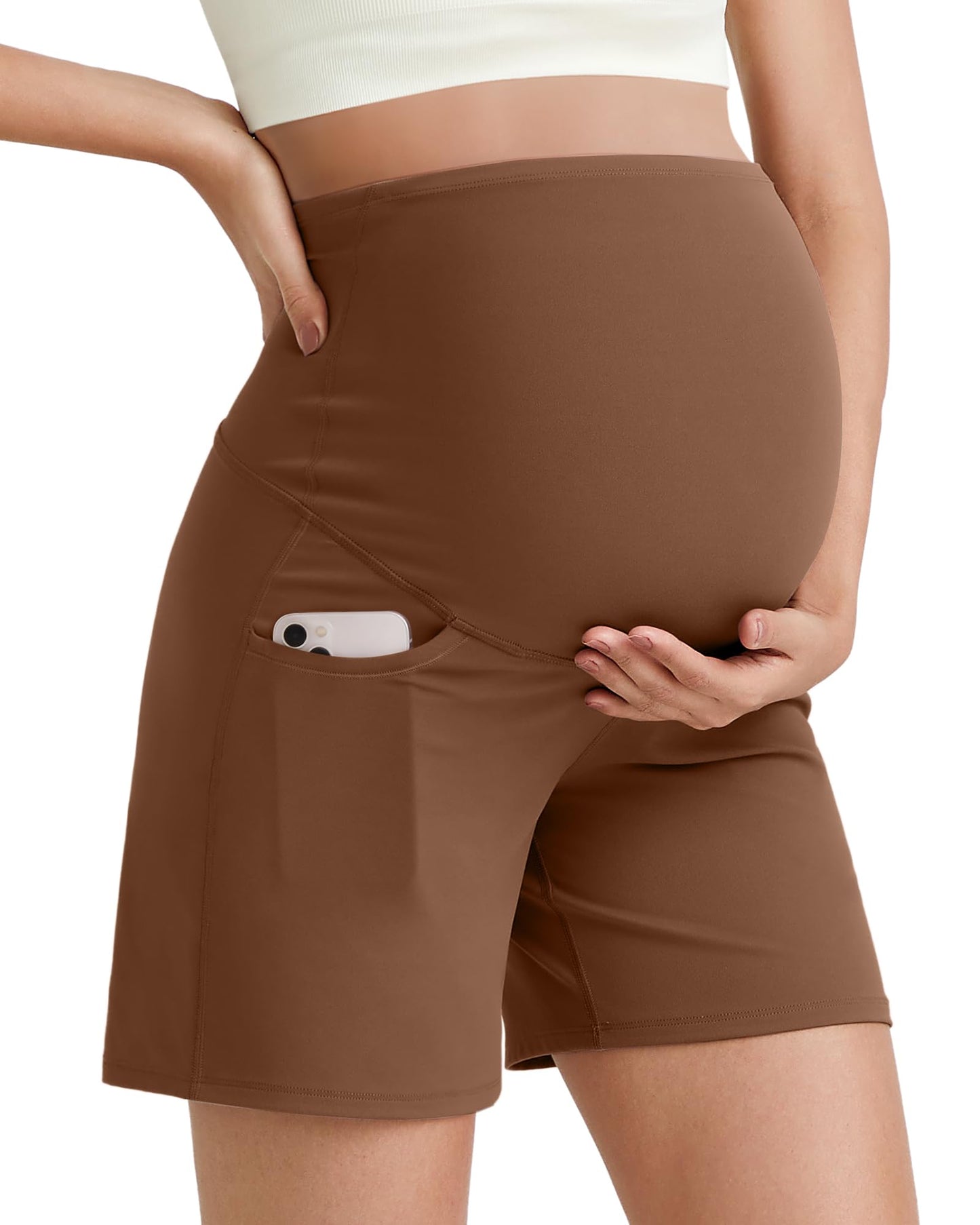 G4Free BareFeel Maternity Athletic Shorts with Pockets Over The Belly Workout Pants Comfy Summer Pregnancy Clothes
