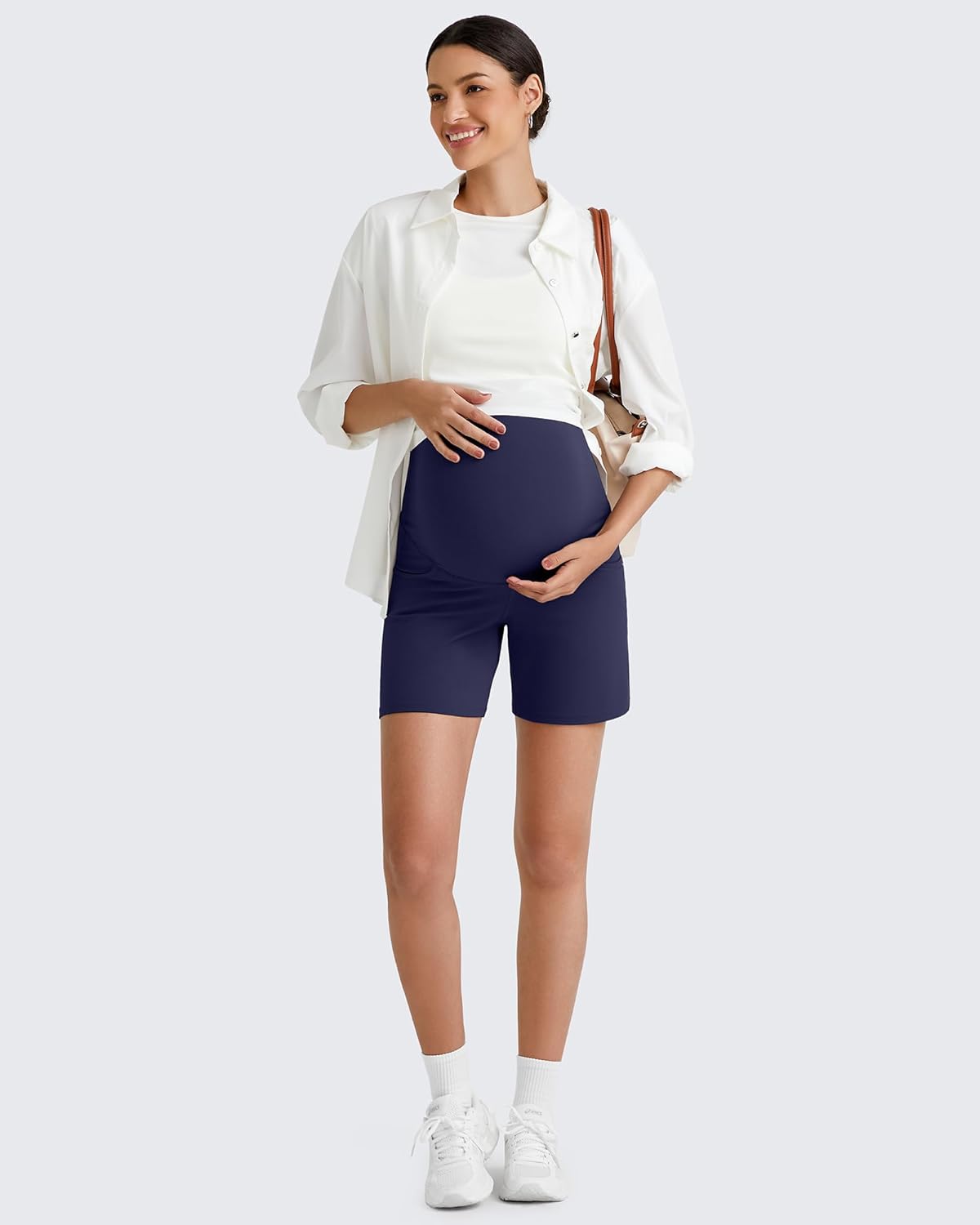 G4Free BareFeel Maternity Athletic Shorts with Pockets Over The Belly Workout Pants Comfy Summer Pregnancy Clothes