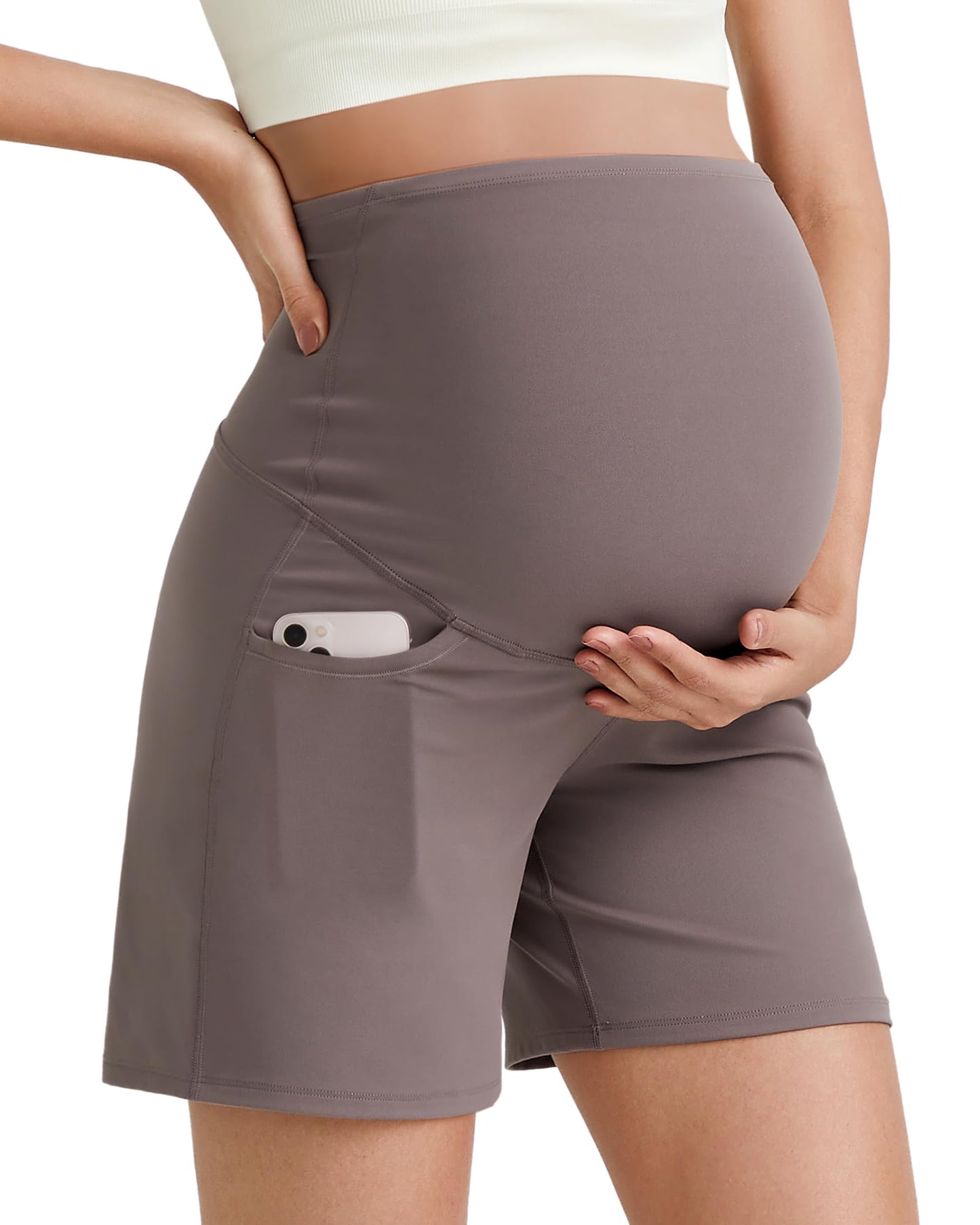 G4Free BareFeel Maternity Athletic Shorts with Pockets Over The Belly Workout Pants Comfy Summer Pregnancy Clothes