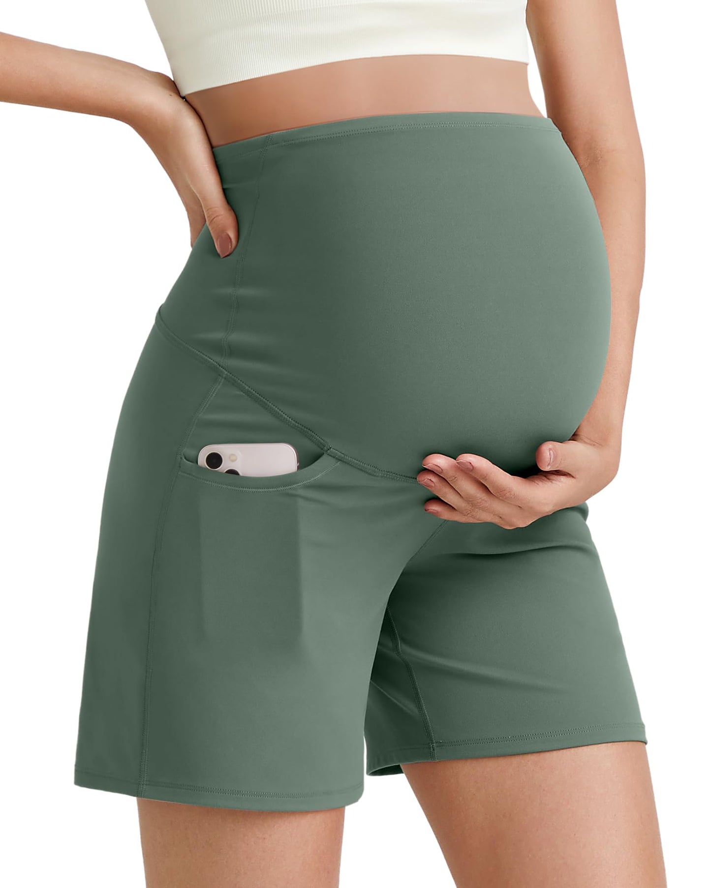 G4Free BareFeel Maternity Athletic Shorts with Pockets Over The Belly Workout Pants Comfy Summer Pregnancy Clothes