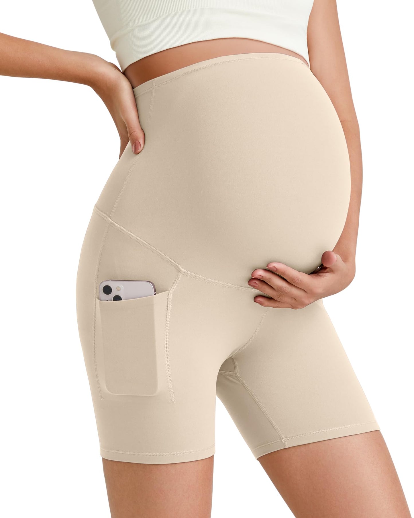 G4Free Barefeel Maternity Biker Shorts with Pockets Over The Belly Legging 5" Pregnancy Yoga Pants Athletic Workout