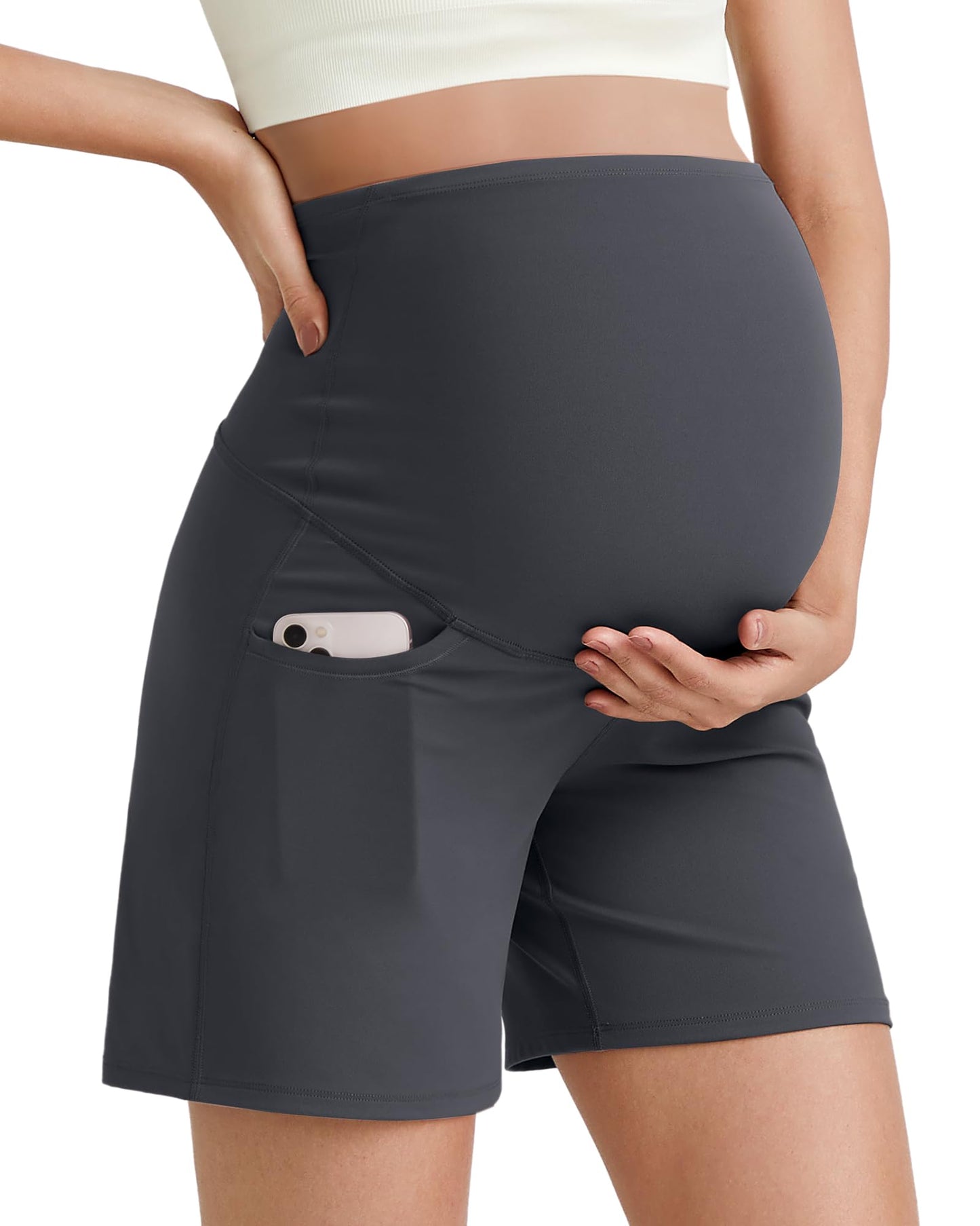 G4Free BareFeel Maternity Athletic Shorts with Pockets Over The Belly Workout Pants Comfy Summer Pregnancy Clothes