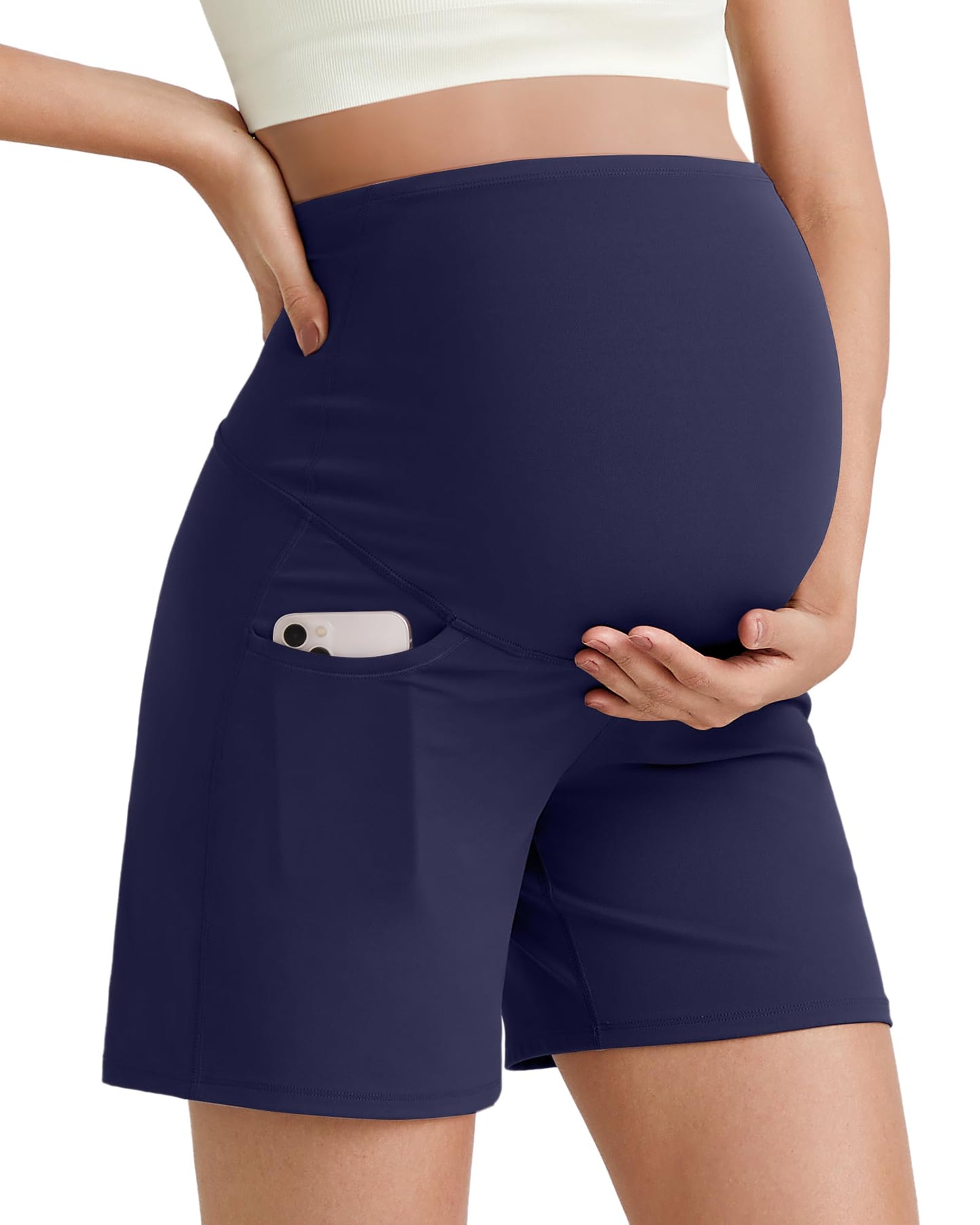 G4Free BareFeel Maternity Athletic Shorts with Pockets Over The Belly Workout Pants Comfy Summer Pregnancy Clothes