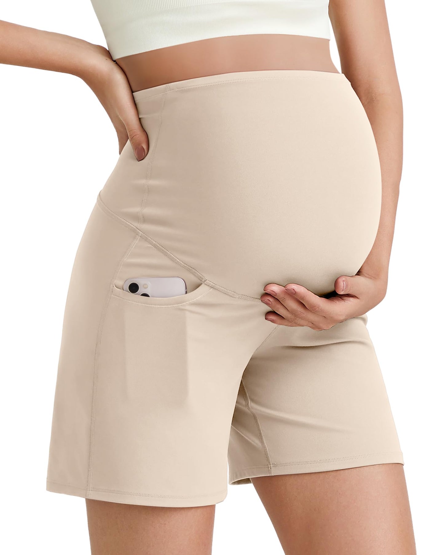 G4Free BareFeel Maternity Athletic Shorts with Pockets Over The Belly Workout Pants Comfy Summer Pregnancy Clothes