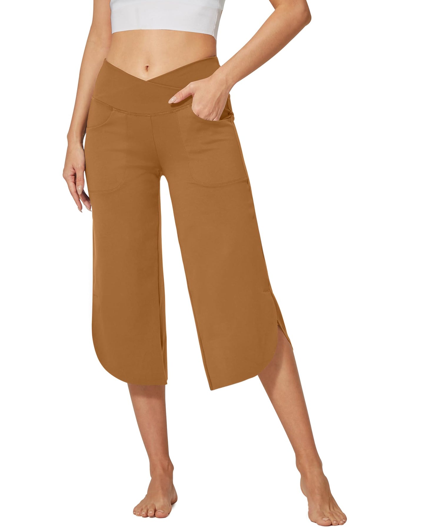 G4Free Capri Pants for Women Wide Leg Yoga Pants for Summer Flowy Capris Loose Casual Cropped Pants with Pockets