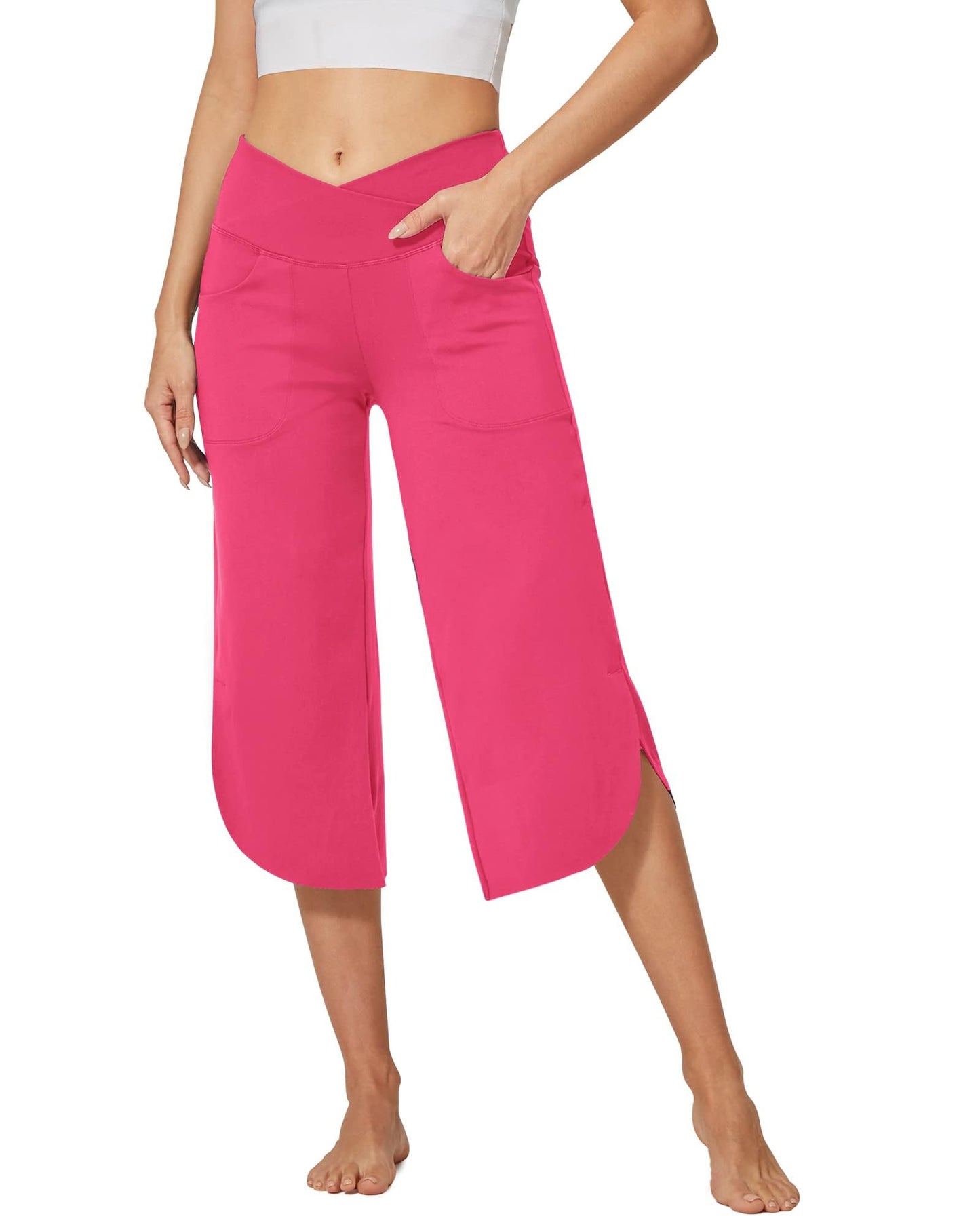 G4Free Capri Pants for Women Wide Leg Yoga Pants for Summer Flowy Capris Loose Casual Cropped Pants with Pockets