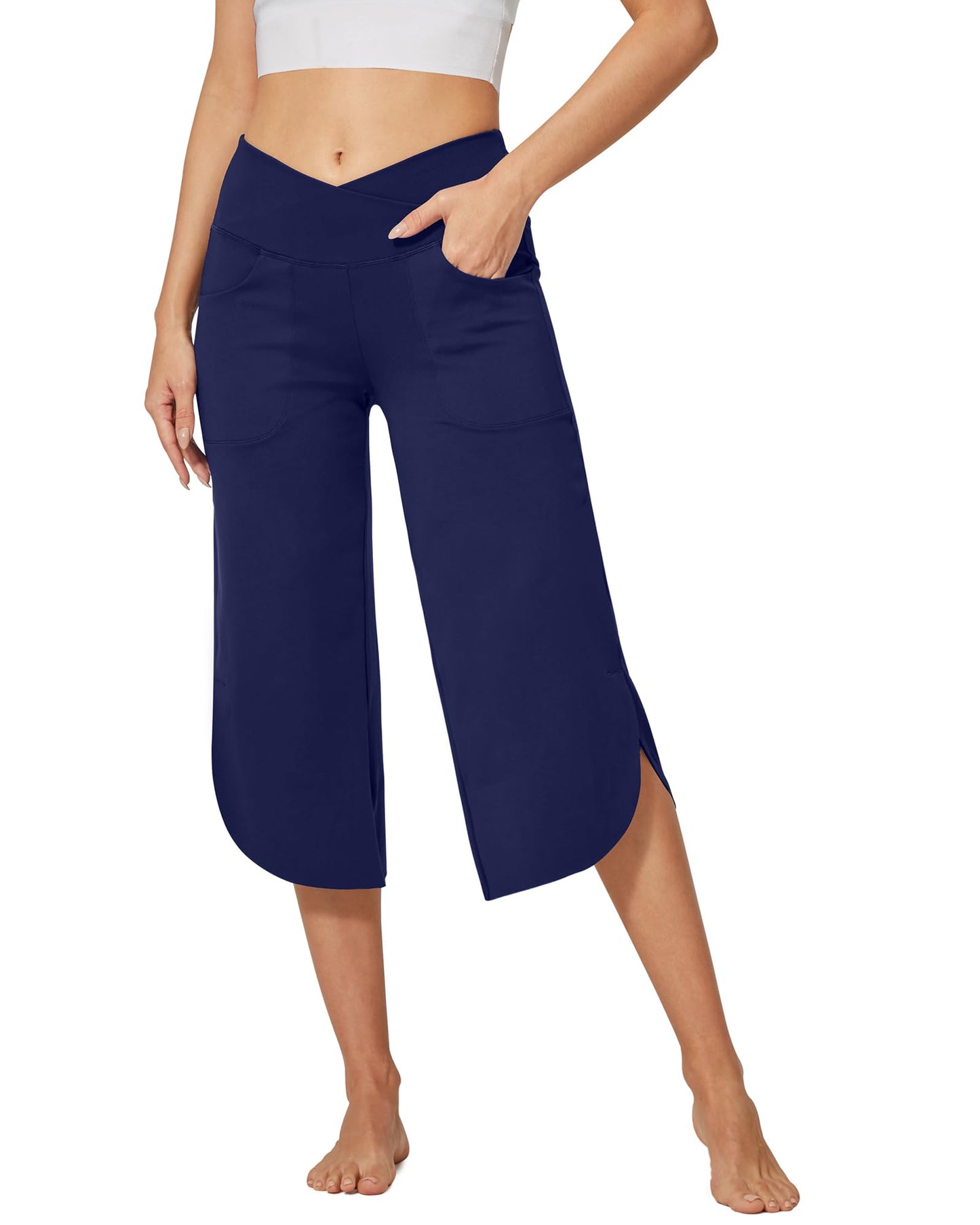 G4Free Capri Pants for Women Wide Leg Yoga Pants for Summer Flowy Capris Loose Casual Cropped Pants with Pockets