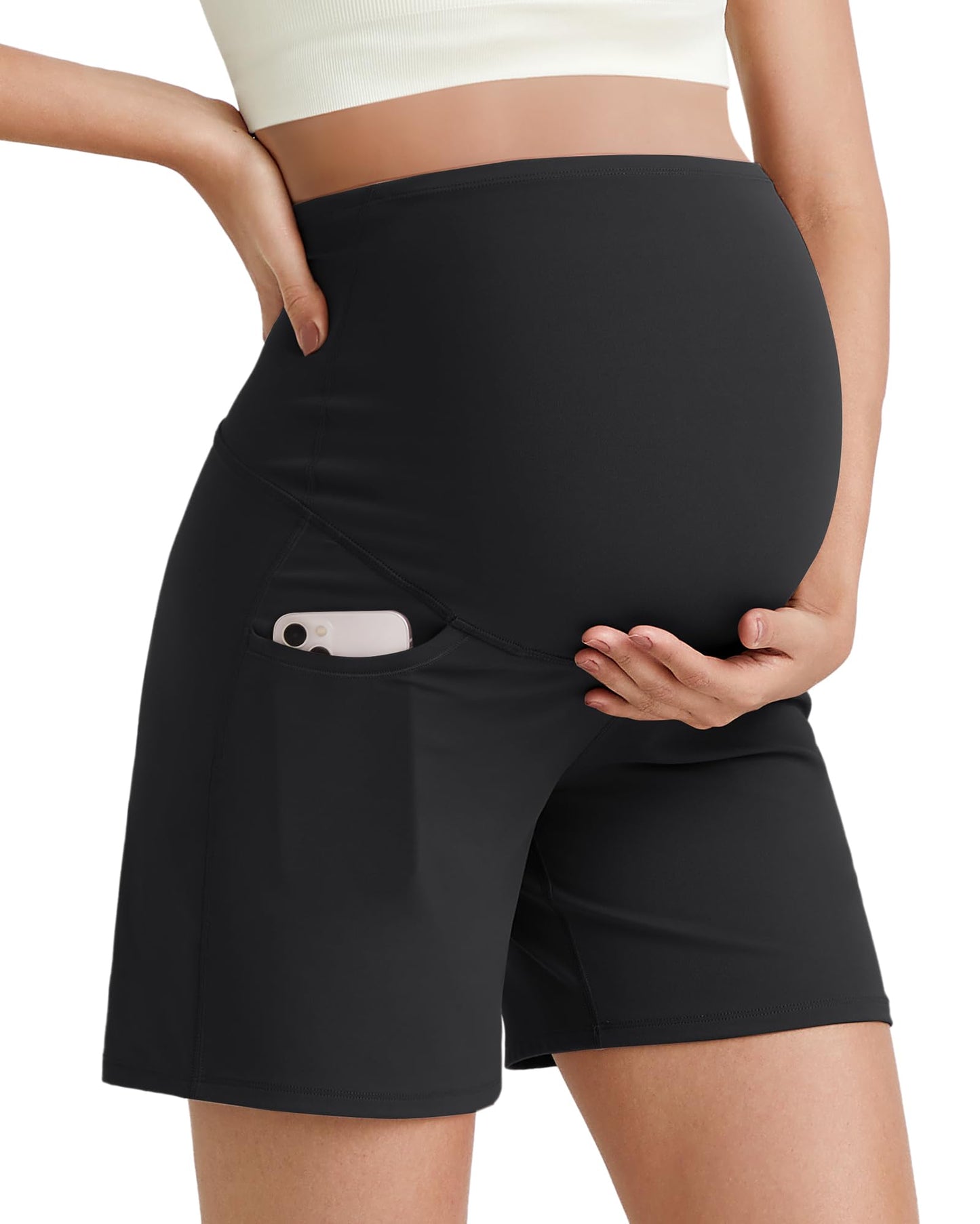 G4Free BareFeel Maternity Athletic Shorts with Pockets Over The Belly Workout Pants Comfy Summer Pregnancy Clothes
