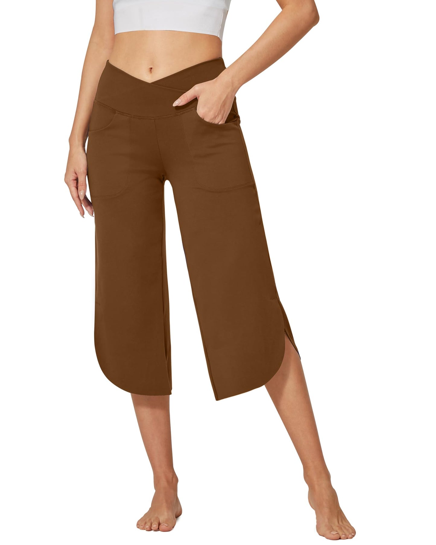 G4Free Capri Pants for Women Wide Leg Yoga Pants for Summer Flowy Capris Loose Casual Cropped Pants with Pockets