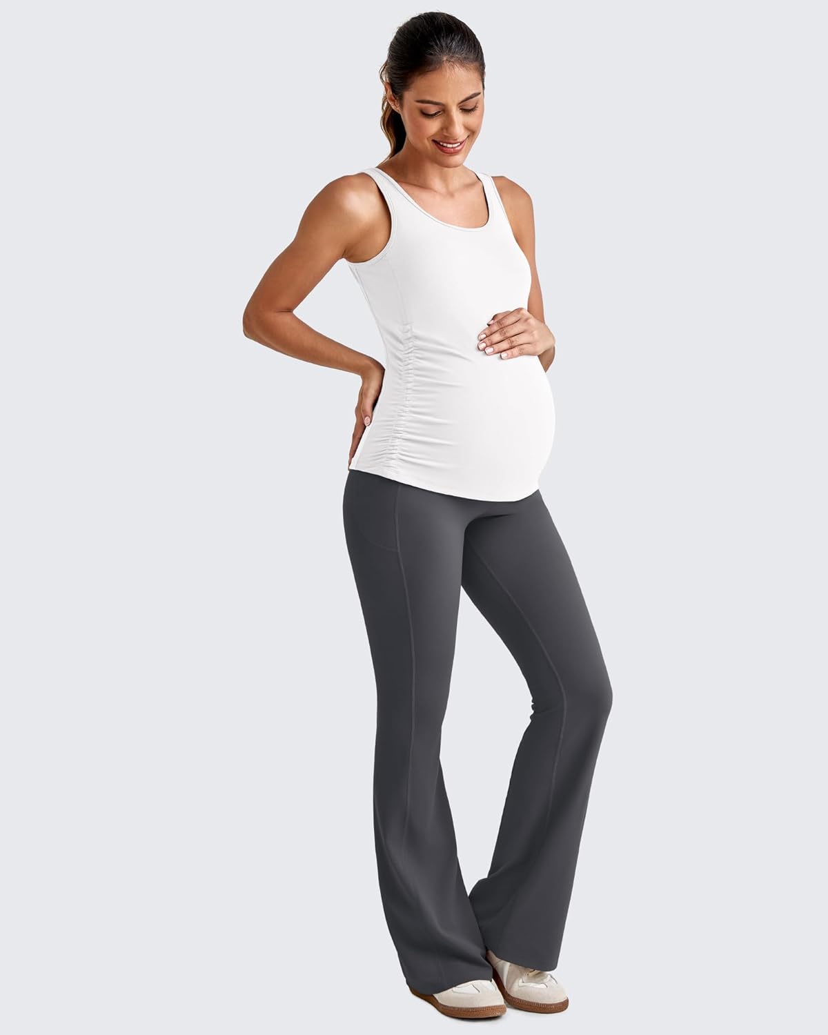 G4Free BareFeel Built in Bra Maternity Tank Tops with Removable Pads Ruched Sleeveless Stretchy Pregnancy Yoga Workout Shirts