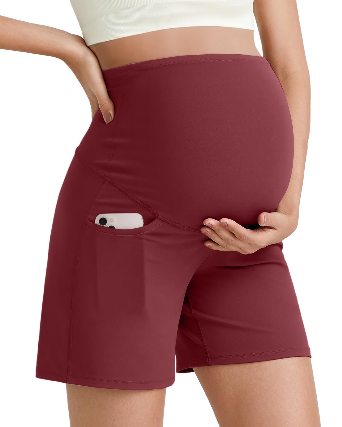 G4Free BareFeel Maternity Athletic Shorts with Pockets Over The Belly Workout Pants Comfy Summer Pregnancy Clothes