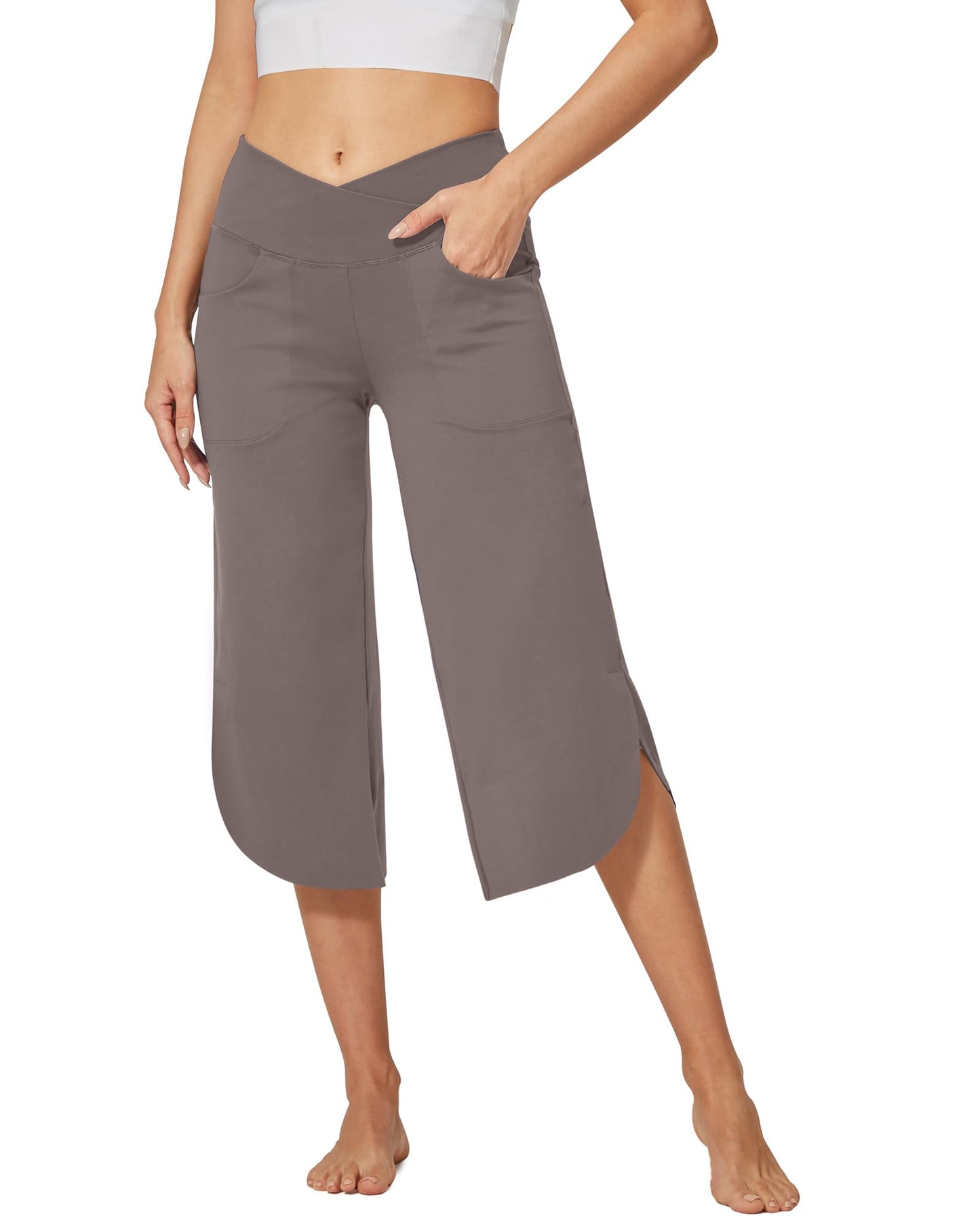 G4Free Capri Pants for Women Wide Leg Yoga Pants for Summer Flowy Capris Loose Casual Cropped Pants with Pockets
