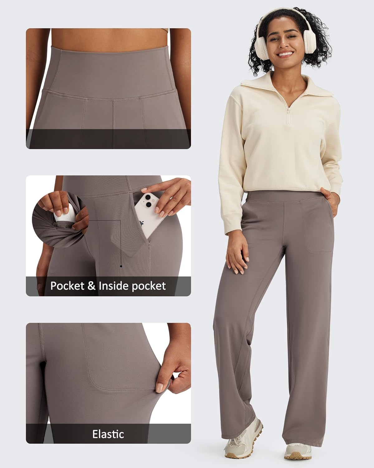 G4Free BareFeel Yoga Pants Women Wide Leg Pants with Pockets High Waisted Dress Pants Comfy Sweatpants 29"/31"/33"