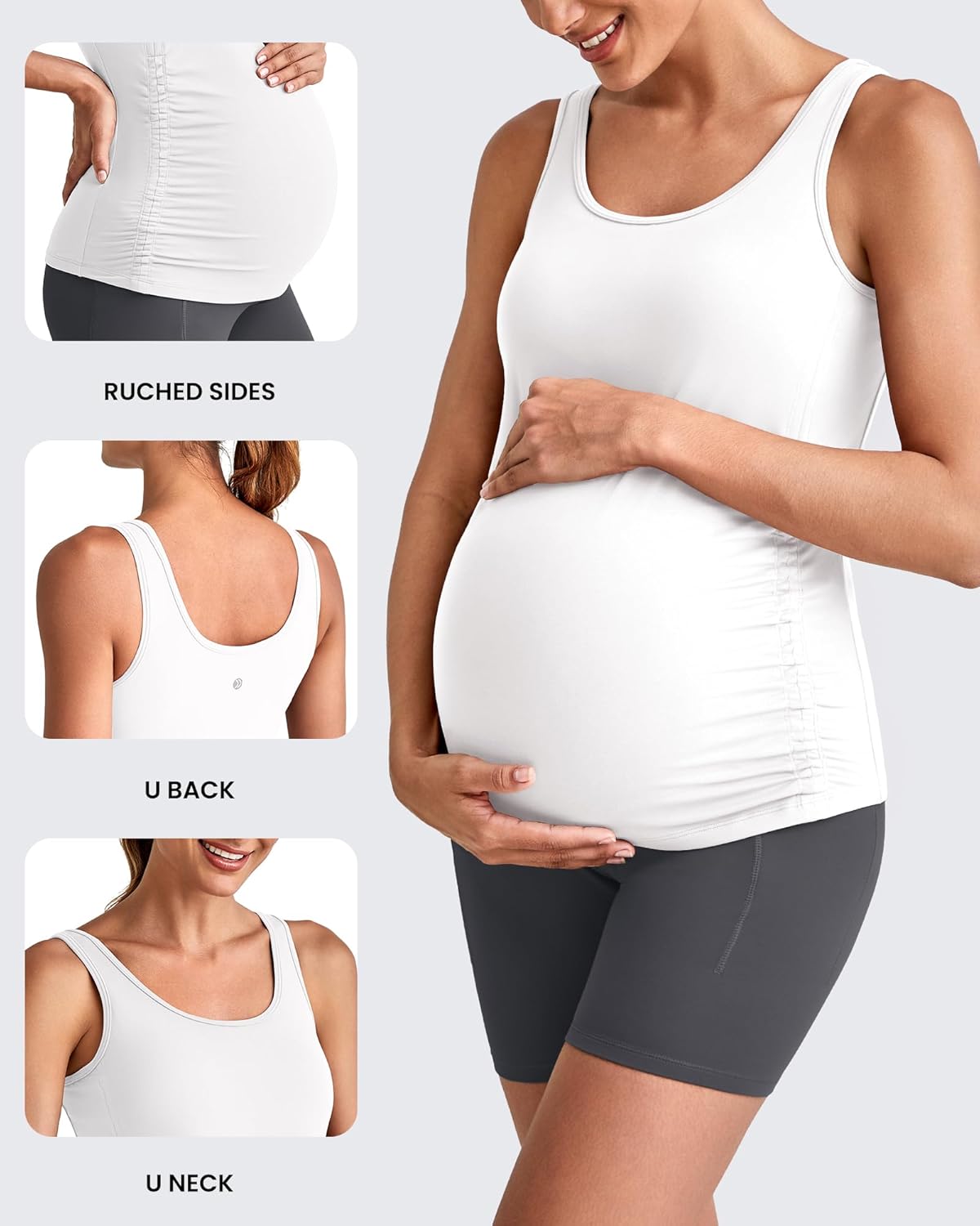 G4Free BareFeel Built in Bra Maternity Tank Tops with Removable Pads Ruched Sleeveless Stretchy Pregnancy Yoga Workout Shirts
