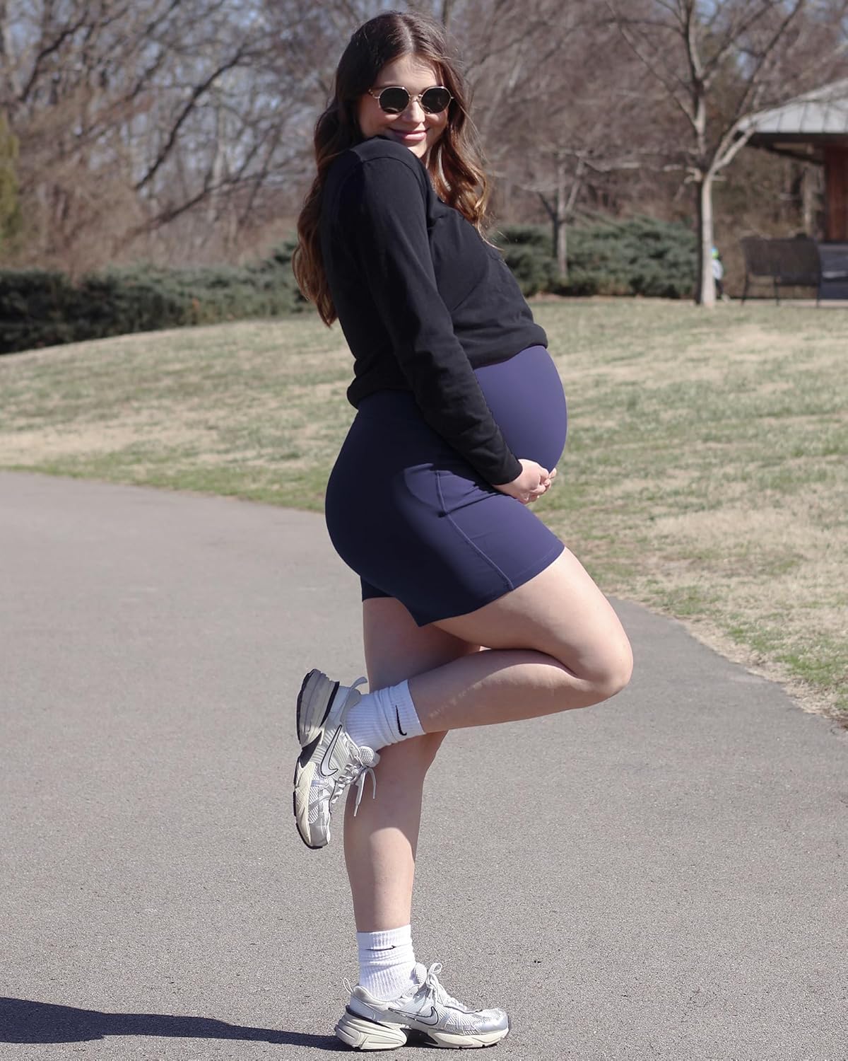 G4Free BareFeel Maternity Athletic Shorts with Pockets Over The Belly Workout Pants Comfy Summer Pregnancy Clothes