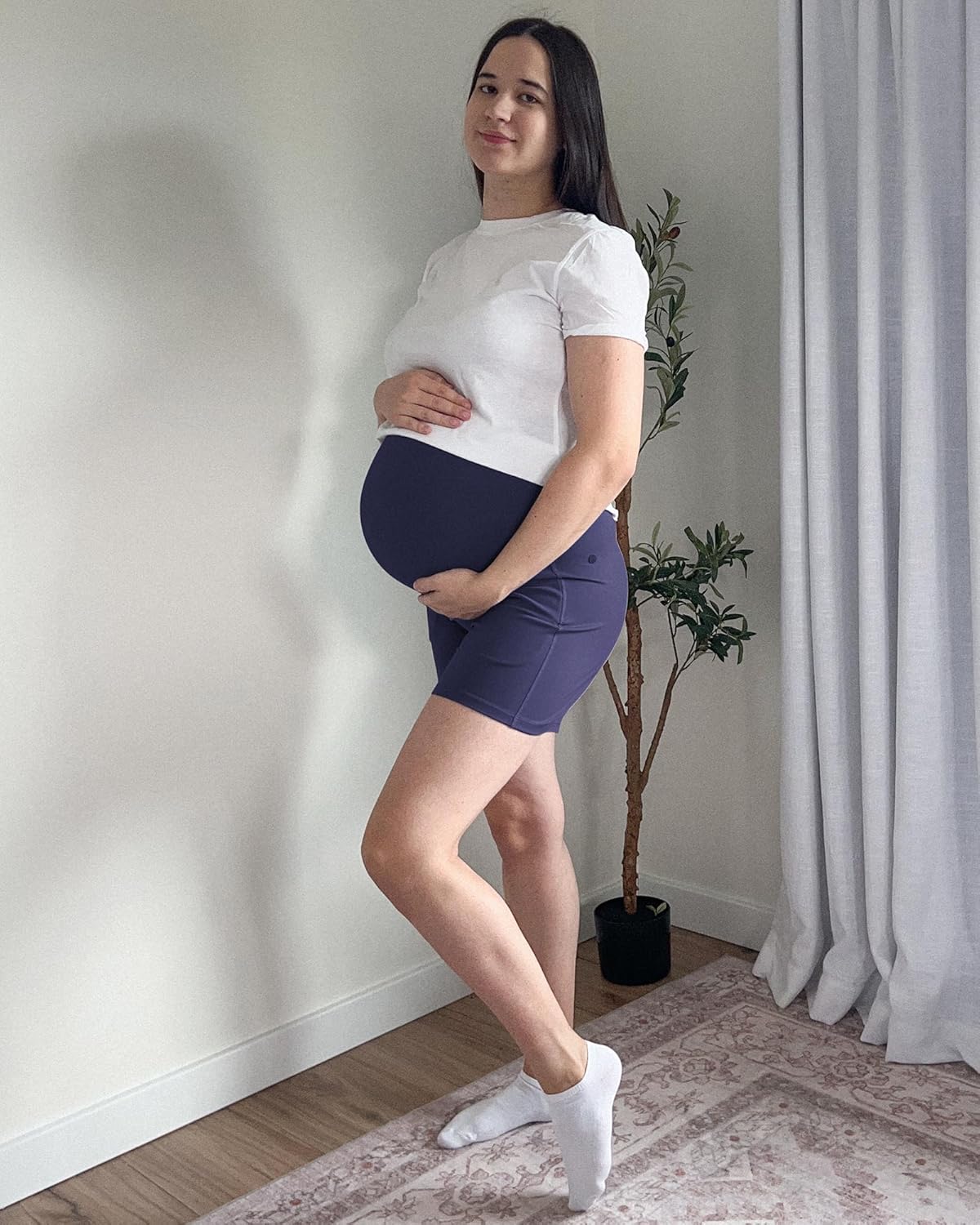 G4Free BareFeel Maternity Athletic Shorts with Pockets Over The Belly Workout Pants Comfy Summer Pregnancy Clothes