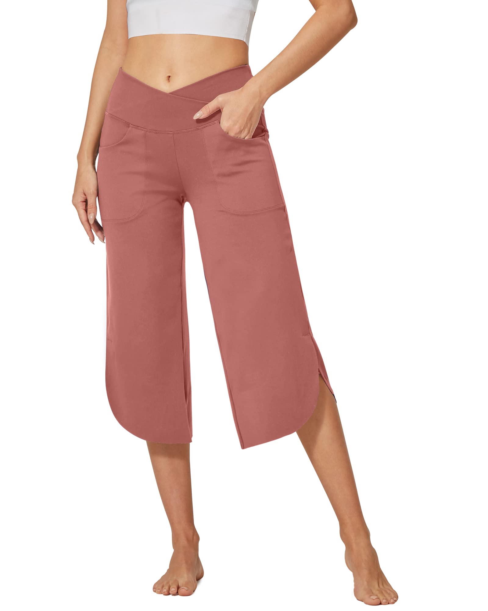 G4Free Capri Pants for Women Wide Leg Yoga Pants for Summer Flowy Capris Loose Casual Cropped Pants with Pockets