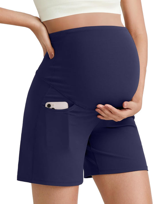 G4Free BareFeel Maternity Athletic Shorts with Pockets Over The Belly Workout Pants Comfy Summer Pregnancy Clothes