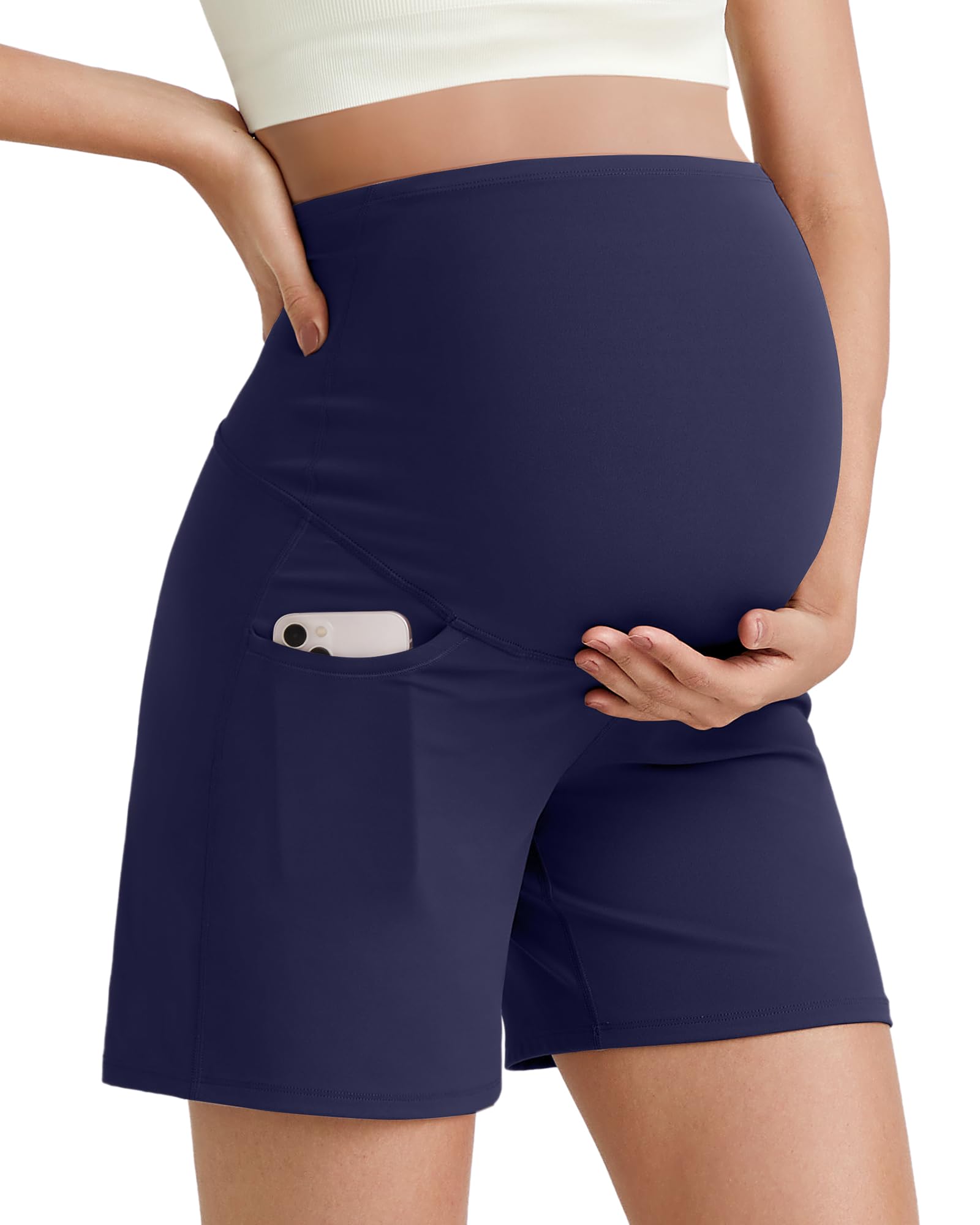 G4Free BareFeel Maternity Athletic Shorts with Pockets Over The Belly Workout Pants Comfy Summer Pregnancy Clothes
